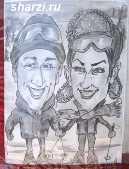 шарж двое на лыжах